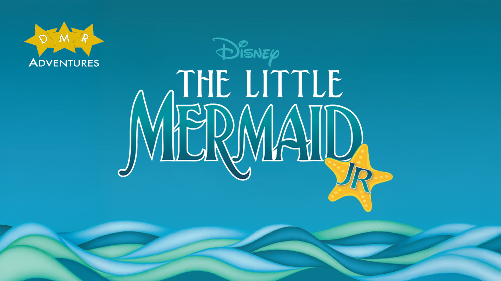 Cartoon waves on a blue background. Above that, text reads,