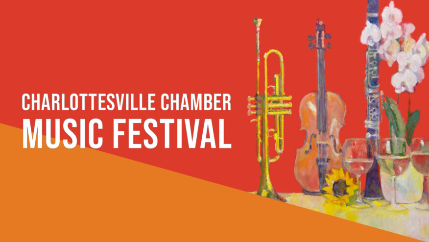 A horn, a violin, a clarinet, flowers, and three glasses of water. Text reads, 