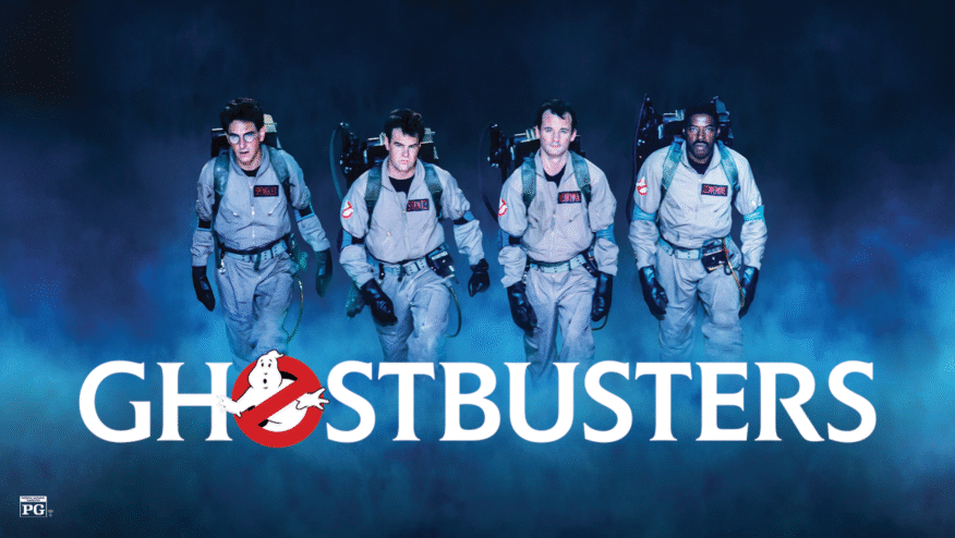 Four men in exterminator outfits walk out of smoke. Text reads, 