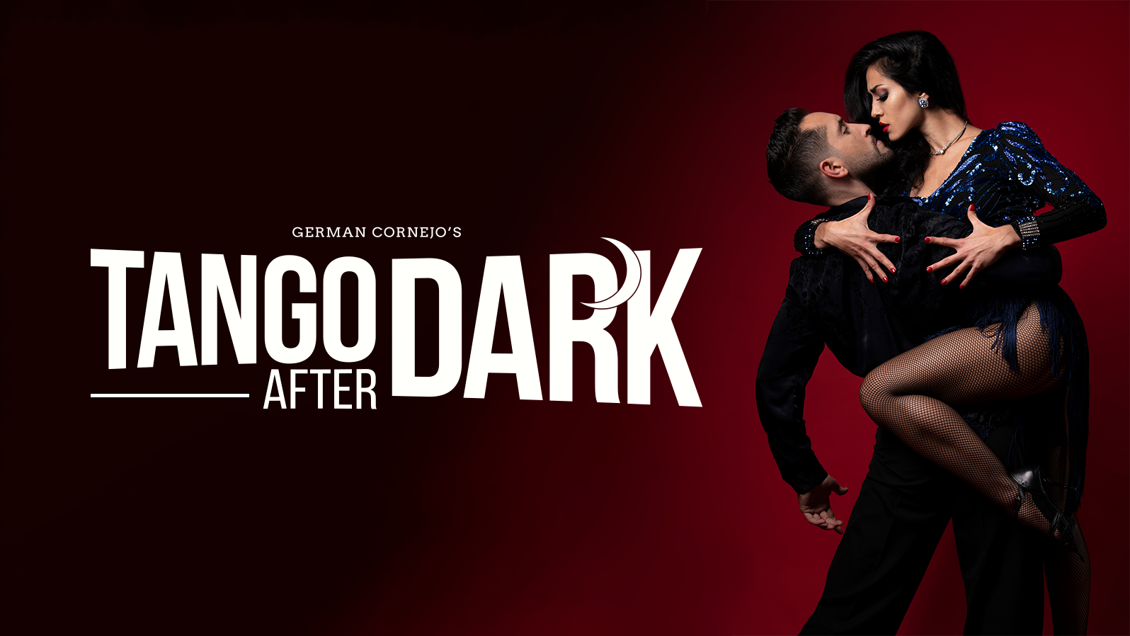 A man dips a woman while they dance. Text reads, 