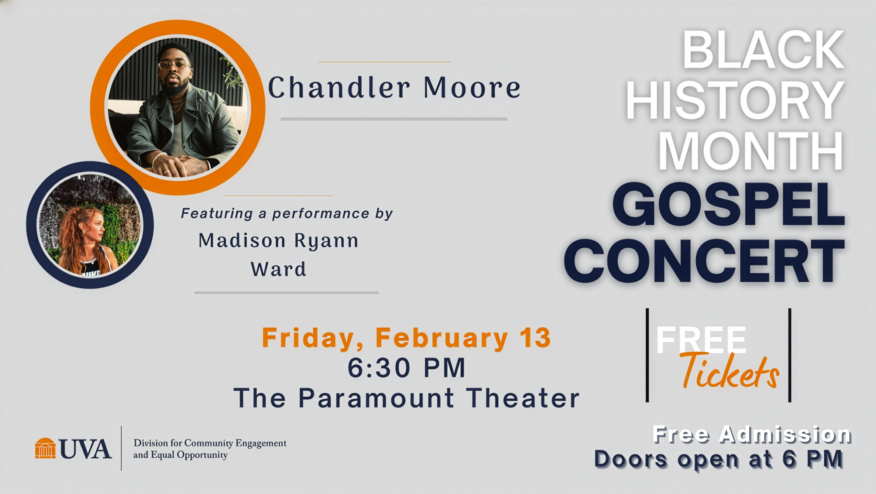 A man sits and crosses his hands, below him, a woman with curly hair looks to the right. Text reads, 