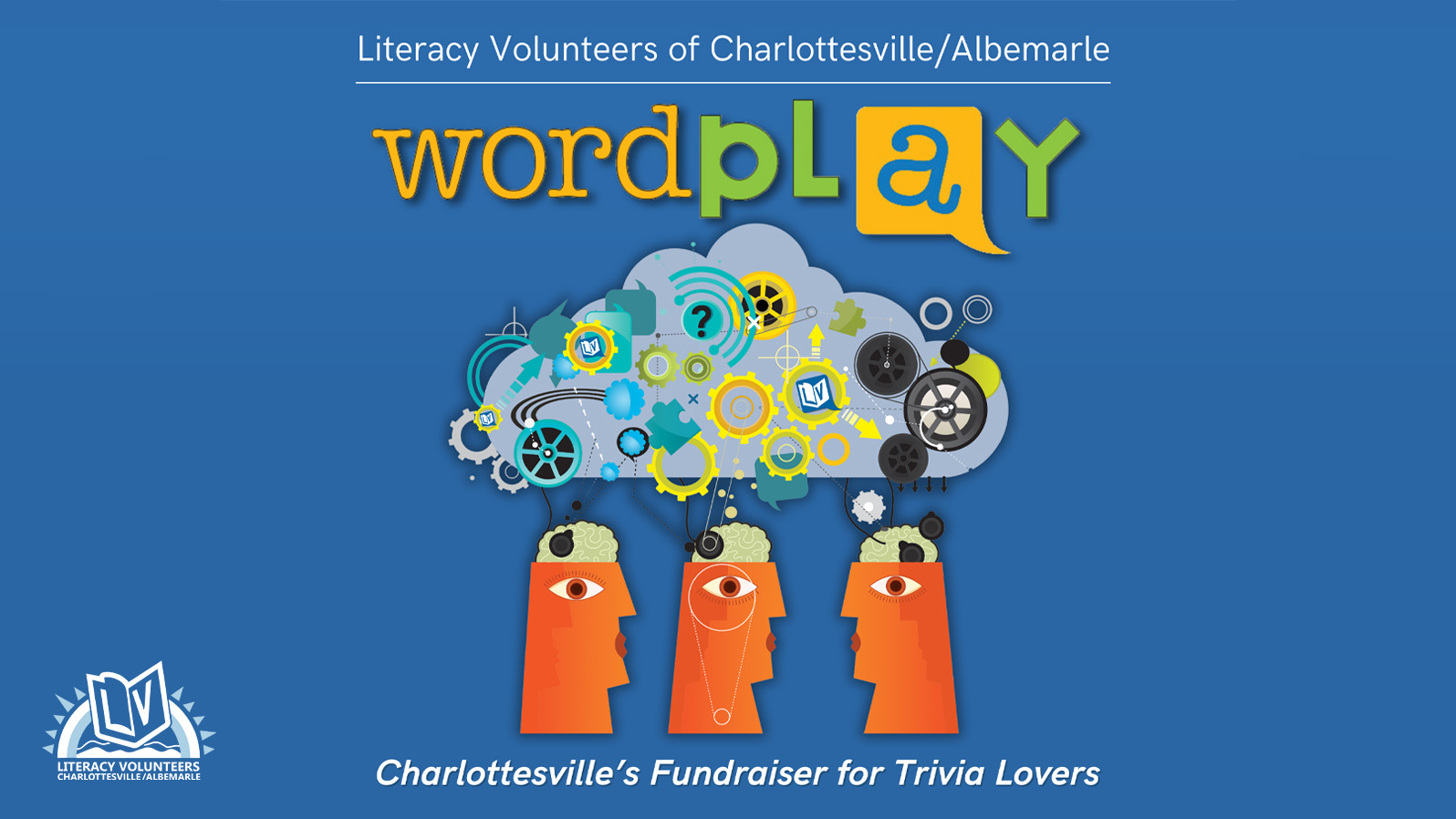 Three heads under a cloud with gears. Text reads, 