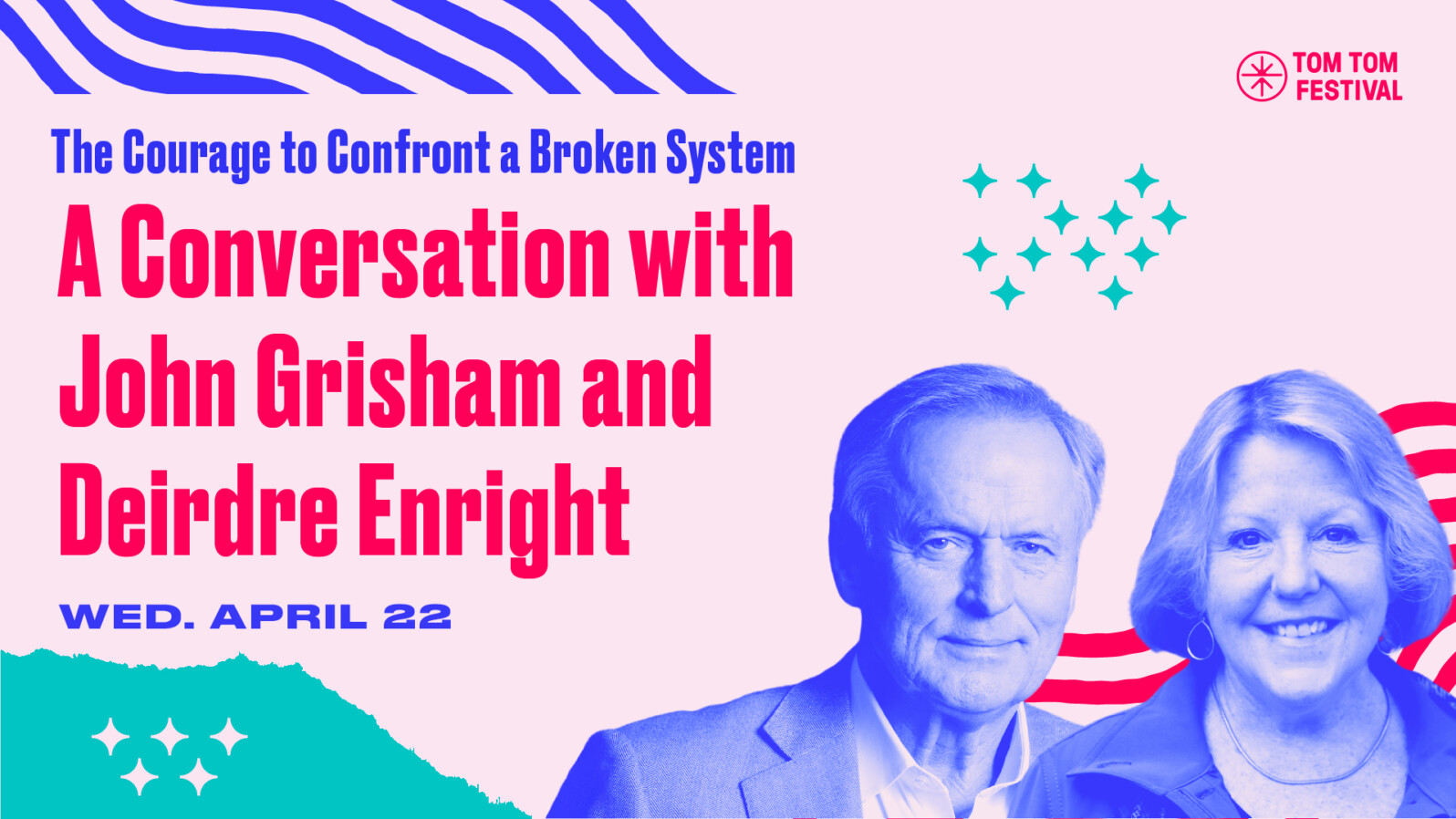 Headshots of a man and a woman. Text reads, 