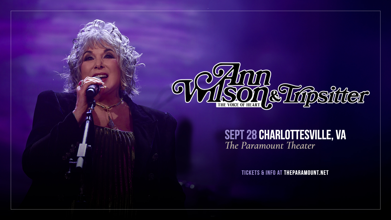 A woman sings into a microphone on a stage. Text reads, 